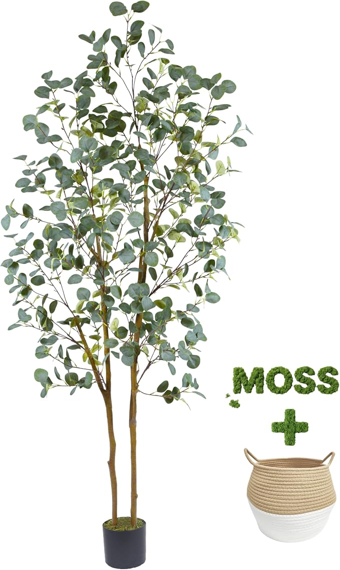 Warmplants Artificial Eucalyptus Tree, 7ft Tall Silk Leaves Fake Plant with Basket for Outdoor Indoor, 83'' Faux Eucalyptus Trees for Home Office Livingroom Floor Décor