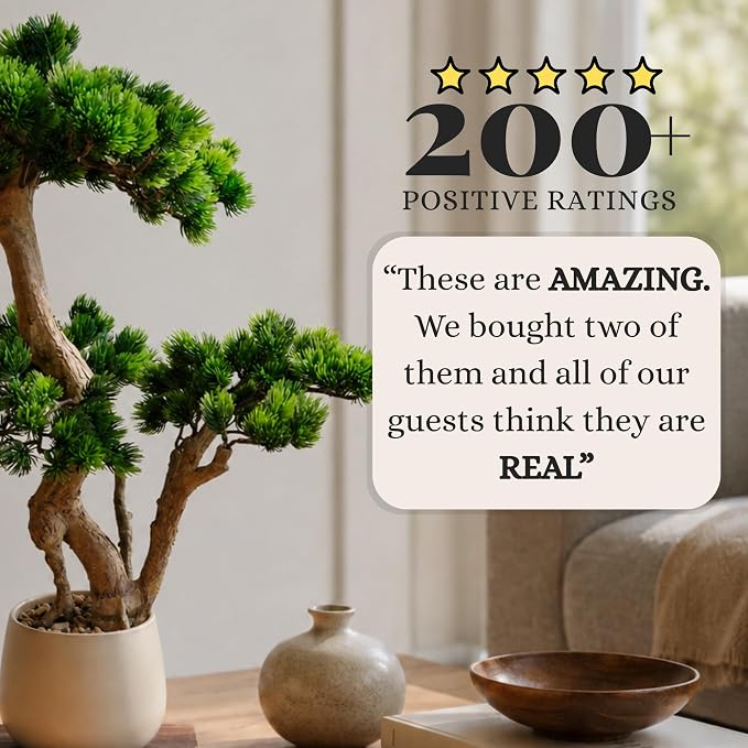 Artificial Bonsai Tree 26" Tall with Realistic Wood and Ceramic Pot, Fake Plants for Home, Bedroom and Office Desk, Japanese Decor