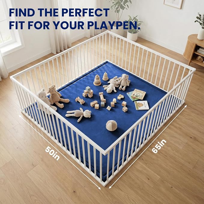 Huloo Sleep Ultra Soft Baby Play Mat for Floor, 1.3" Thick Elasti-Foam 65x50 Play Mat for Playpen,Water-Repellent Coral Velvet for Tummy Time, Non-Slip Backing,Safe for Toddlers & Infants （Dark Blue）