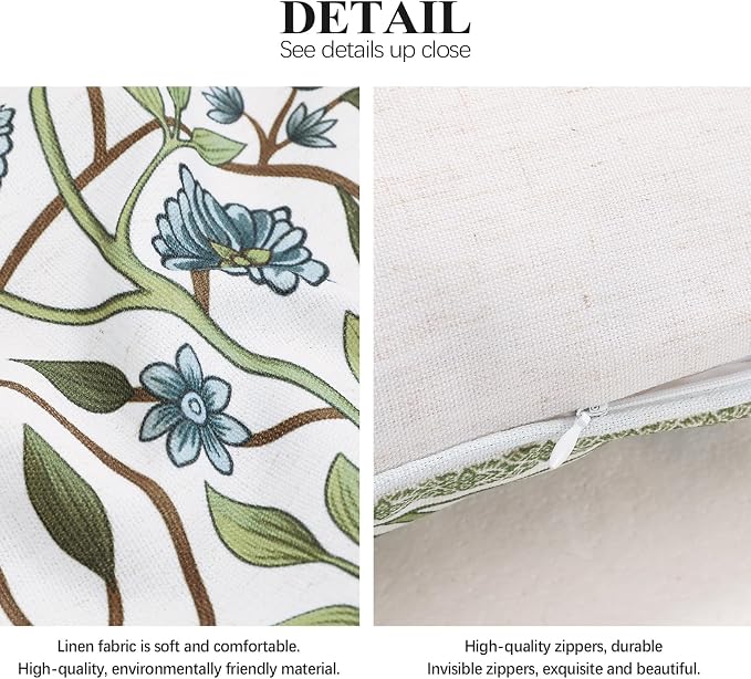 ISAENNE Designer Vintage Linen Throw Pillow Cover,20"x12"-Mosella A | French Elegant Rectangle Decor Pillow Cover,Concealed Zipper Design,Floral Pattern,Sofa,Bedroom,Living Room,Lounge Chairs