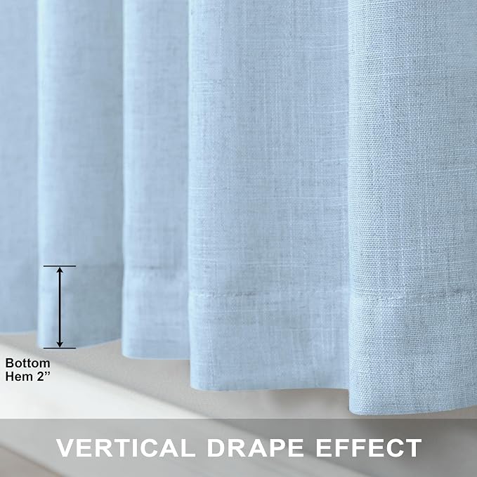 Blue Linen Curtains 108 inch Extra Long for Living Room 2 Panel Tab Pocket Light Filtering Semi Sheer Floor to Ceiling Drape Coastal Curtain for Patio Back Door High Extra Wide Window 52x108 Baby Blue