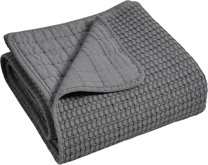 Levtex Home - Mills Waffle - Throw - Charcoal Cotton Waffle - Throw Size 50 x 60in.