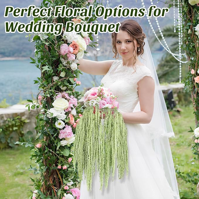 Suncalla 12 Pcs Light Green Spring Natural Dried Amaranthus Hanging Flowers Amaranthus Artificial Flowers for Wedding Arch Bouquet Floral Garland Wall Home Decoration (23 Inch)