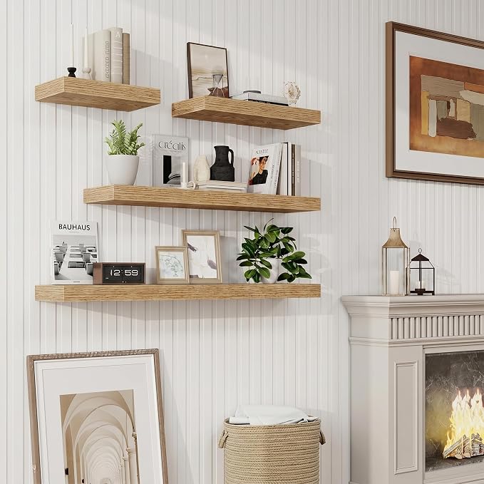 Marsmiles 72in Floating Shelves for Wall, 72" W x 9.25" D x 1.5" H, Long Wall Mounted Engineered Wood Shelves with Invisible Brackets for Living Room, Bedroom, Bathroom, Kitchen, Cedar