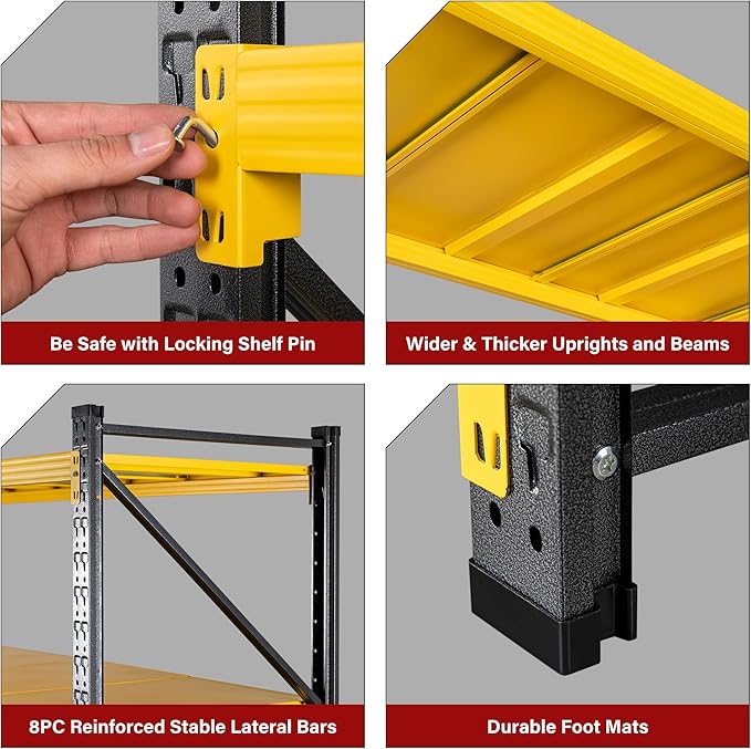 48" Wide Heavy Duty Garage Shelving Units,3000LBS Deep Storage Shelves,Yellow Metal Garage Shelves,Large Storage Rack,Steel Shelf,Industrial Shelving for Shop,Warehouse,Basement,48" W x 24" D x 70" H