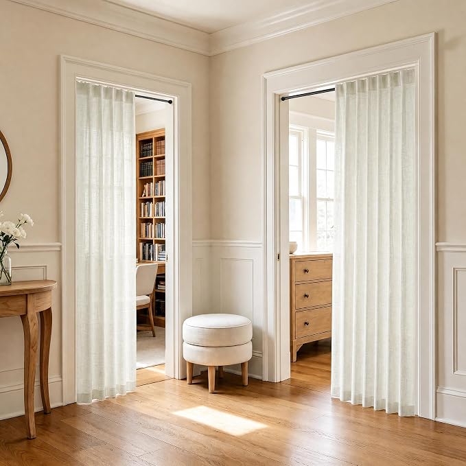 Pitalk Cream Curtains 78 Inches Long for Sliding Glass Door 2 Panels Set Rod Pocket Modern Farmhouse Semi Sheer Natural Linen Drapes Ivory Colored Curtain for Living Room Pinch Pleated Look 78 Length