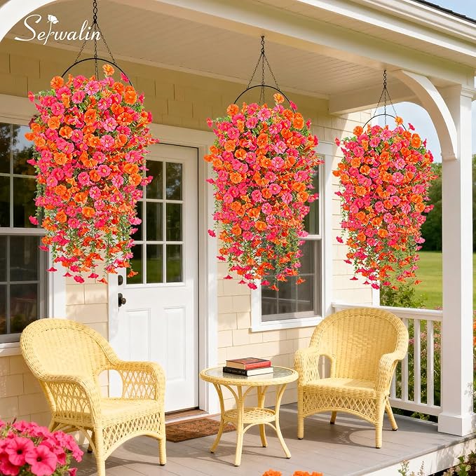 Serwalin Artificial Hanging Flowers for Outdoors UV Resistant, 8PCS Faux Morning Glory Fake Outdoor Flowers Realistic Silk Flower Faux Plants for Outside Planter Front Door Porch Patio Yard Decor