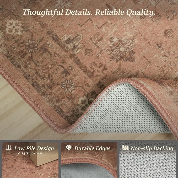 TALANOVA Terracotta 10x14 Washable Area Rugs for Oversized Living Room, Non-Slip Low Pile Rust Vintage Geometric Rug, Distressed Southwestern Boho Decor for Bedroom & Dining Room