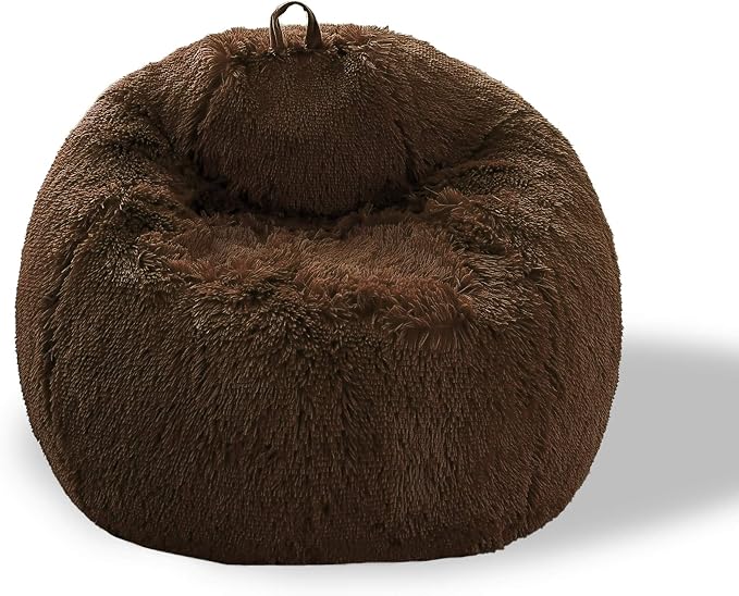 BCU Bean Bag Chairs for Kids and Adults Without Filler (Cover Only) Comfy Plush Fluffy Bean Bag Chair Cover Lazy Sofa Cover for Bedroom Living Room, Brown