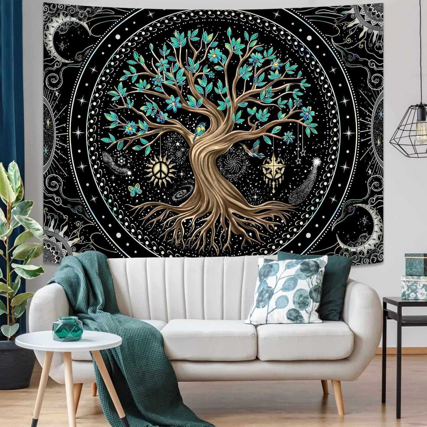 Lunerfex Tree of Life Tapastry Butterfly Moon Tapastry Flower Tree Tapestries Mandala Wall Hanging for Bedroom and Living Room Decor 36×48 Inches