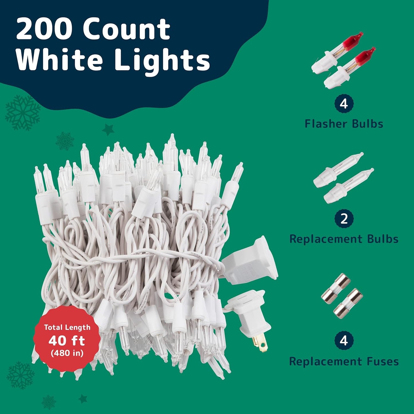 PREXTEX 200 Count Clear Christmas Lights - 40 ft Warm White Xmas Lights String Bulbs with White Wire for Indoor and Outdoor Holiday Decor, Trees and More