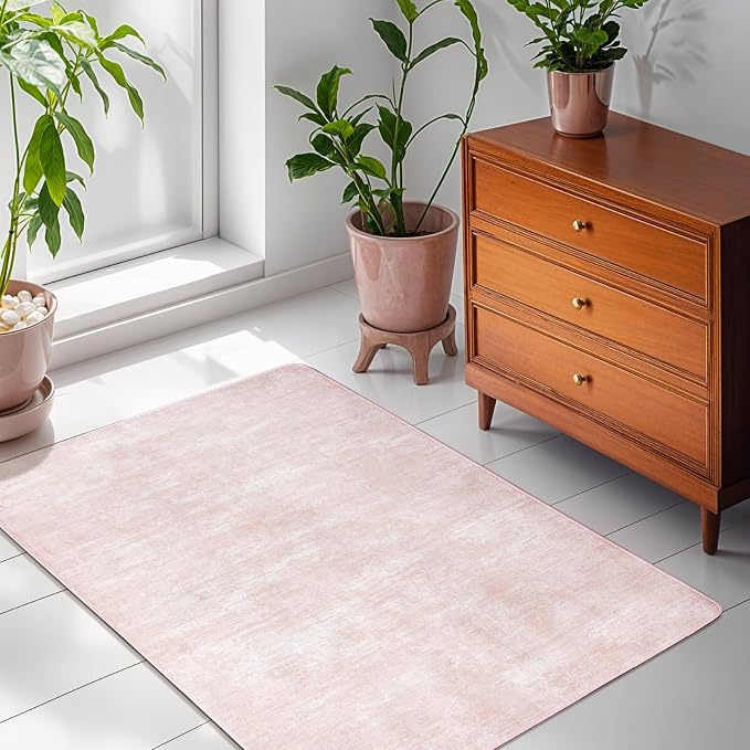 2x3 Washable Mat,Small EntryWay Rugs,Stainproof Non-Slip for Indoor Entranc | Low pile,Stain-resistant & Non-slip backing, Solid Vintage Style for indoor,entryway,kitchen,bathroom(2x3,Pink)