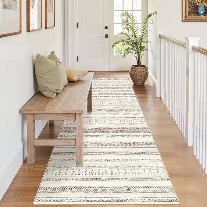 Tortania Area Rug 2x6 Runner Rugs - Washable Soft Neutral Boho Moroccan Farmhouse Rug Indoor Floor Carpet for Living Room Bedroom Kitchen Entryway Under Dining Table Home Office Decor - Beige