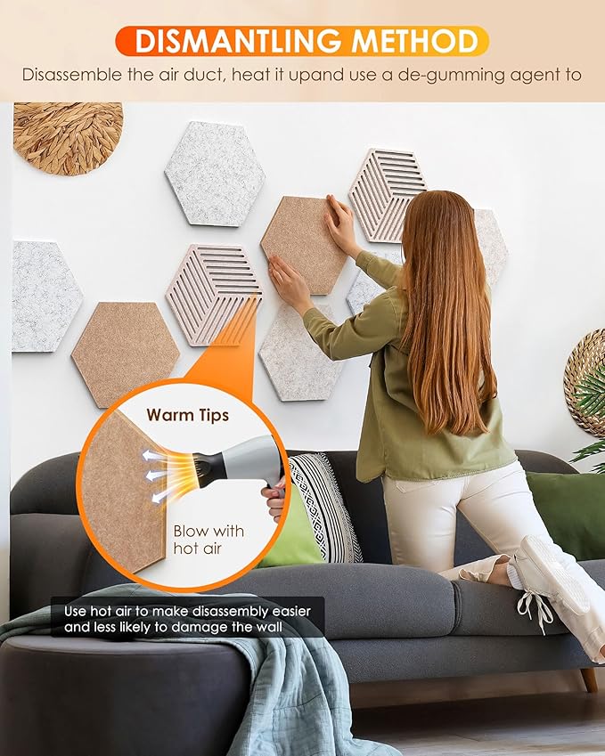 Hexagon Cork Boards for Walls Decor 10 Pack Cork Bulletin Board Tiles with 50 Pins,Pin Board for Office & Home for Notes Photos and DIY Classroom Decor (Minimalist Style)