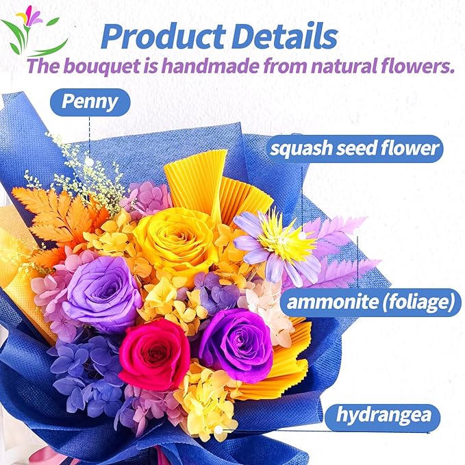 QOEAZY Flowers for Delivery, Preserved Flowers Bouquet with Gift Box, Rose Gifts for Women Mom Grandma