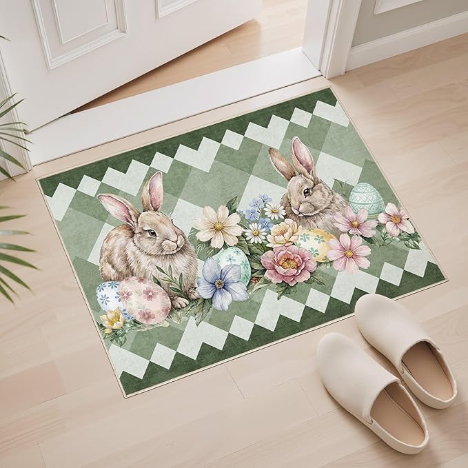 cotiled Area Rug for Living Room, Washable Non-Slip Large Area Rug, Indoor Floor Carpet Low Pile Soft Boho Farmhouse Rug for Bedroom Dining Room Green 2x3