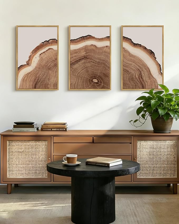 PHOPAGO Vintage Tree Rings Wood Framed Wall Art Large 16x24in Modern Retro Stump Wall Decor Nature Farmhouse Rustic Art Prints Home Decor - Natural Framed
