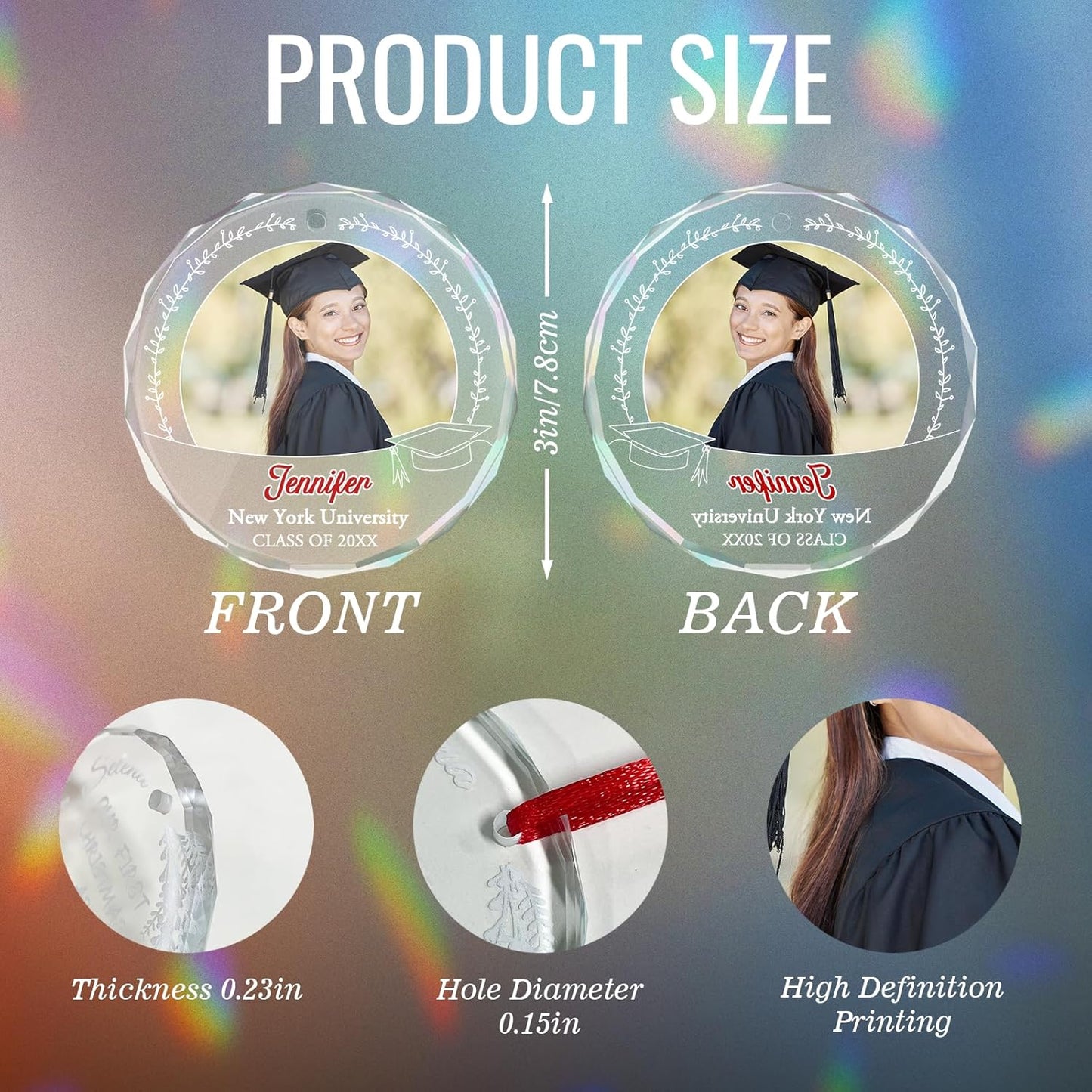 Personalized Graduate Glass Christmas Ornament 2025, Picture Graduation Ornament Gift for Congrats Son Daughter Friends, Custom Name School Class Photo Graduation Ornaments Gifts