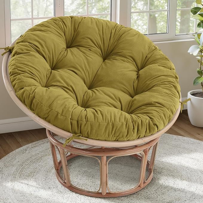 idee-home Papasan Chair Cushion, Circle Papasan Chair Cushion(Cushion Only) | Papasan Cushion with Thick Corduroy Cover, 48 x 48 Inch Cushion for Egg Chair, Light Green