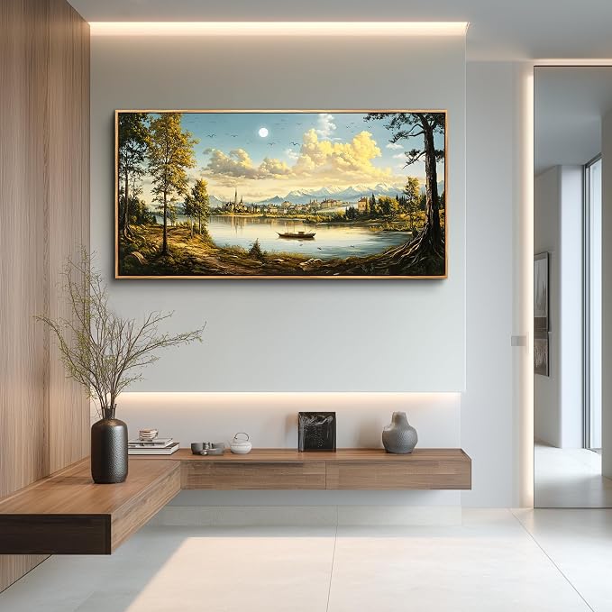 XIGUANGART Large Framed Wall Decor, Landscape Wall Art, Ocean Nature Wall Art, Mountain Forest Canvas Art Prints,Vintage Rustic Farmhouse Wall Decor Paintings for Living Room Bedroom Kitchen 60"X30"