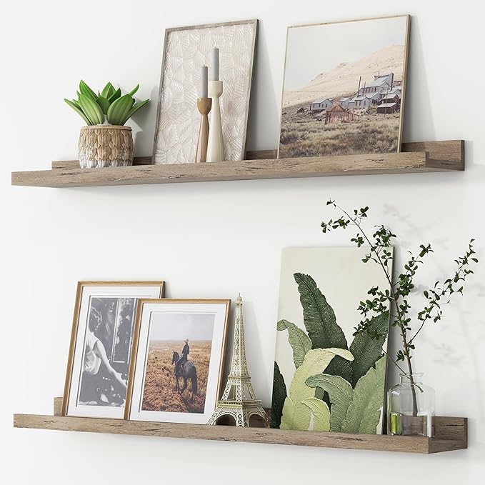 FLYJOE Picture Ledge Shelf, Floating Shelves Set of 2, 36 Inches Long Large Nursery Book Shelves for Toys Storage, Kids Bookshelf Wall Mounted for Living Room Bedroom Decor Books Photo Frames, Grey