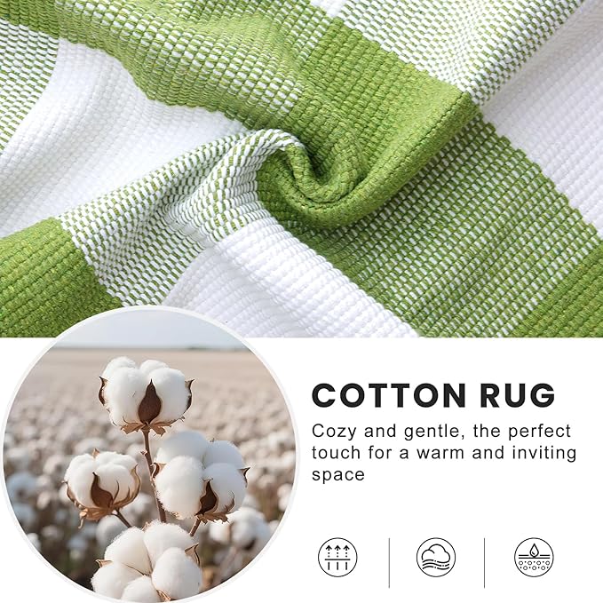 OLANLY Buffalo Plaid Rug 2'4" x 3'7" (27.5" x 43") – Green and White Cotton Checkered Doormat, Washable Indoor Outdoor Rug for Layered Front Porch, Kitchen, Entryway Decor