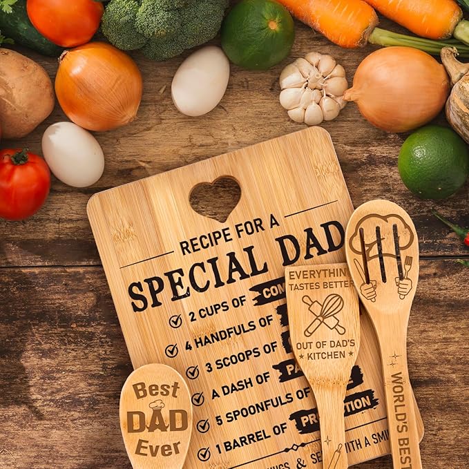 Gifts for Dad - "Recipe for a Special Dad" Cutting Board Dad Birthday Gifts, Bamboo-Made Engraved Birthday Gifts for Dad from Daughter in Kitchen, Gifts for Father Birthday.