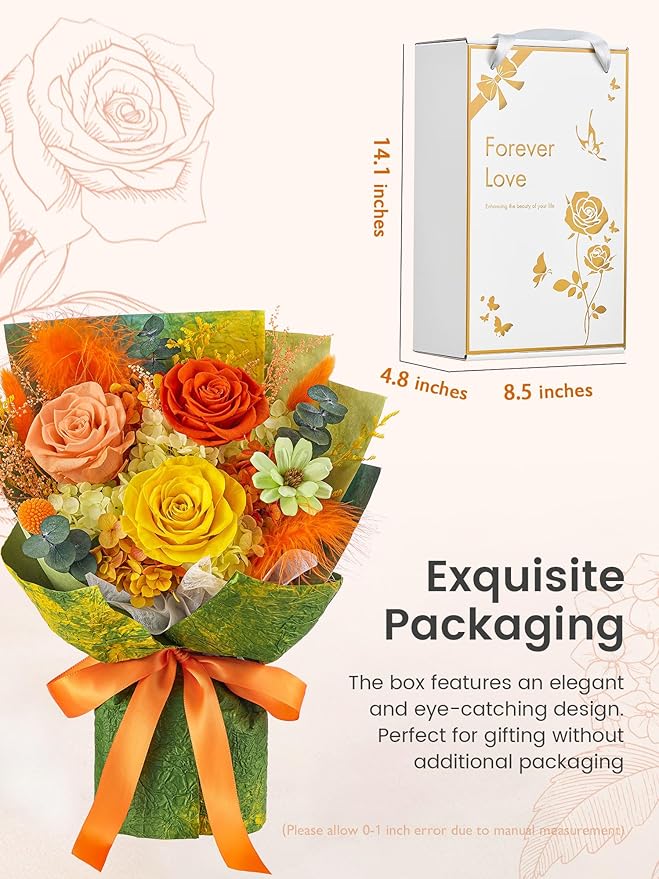 Polylove Flowers for Delivery Prime Forever Flowers Bouquet Preserved Roses Bouquet Flower Gift for Women Wife Mother Day Graduation Birthday (Yellow, Small)