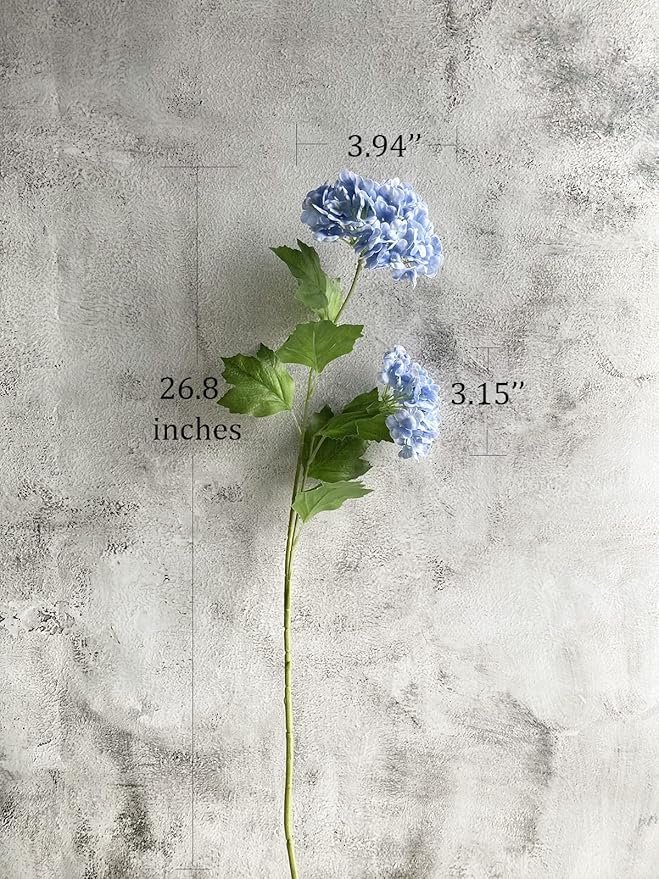 YalzoneMet 4 Pcs Artificial Snowball Viburnum Hydrangea Flower 26.8'' Blue Small Real Touch Faux Latex Long Stem for Christmas Home Decoration Xmas Table