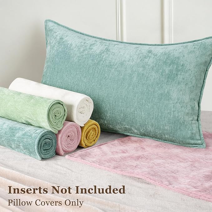 decorUhome Summer Couch Euro Sham Throw Pillow Covers 26x26 Set of 2, Decorative Soft Velvet Modern Cozy Chenille Pillow Cases with Elegant Design for Sofa Bed Living Room Home Decor, Aqua Haze