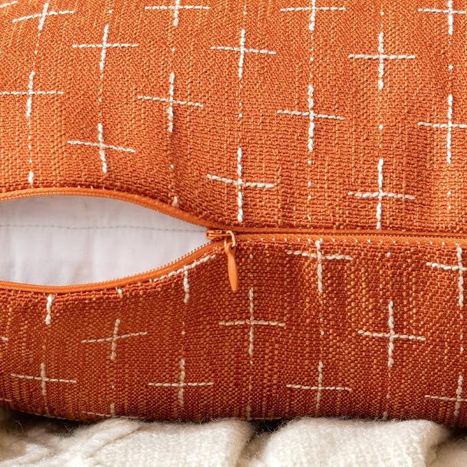 MIULEE Pack of 2 Decorative Burlap Linen Throw Pillow Covers Modern Farmhouse Pillowcase Rustic Woven Textured Cushion Cover for Sofa Couch Bed 18x18 Inch Burnt Orange