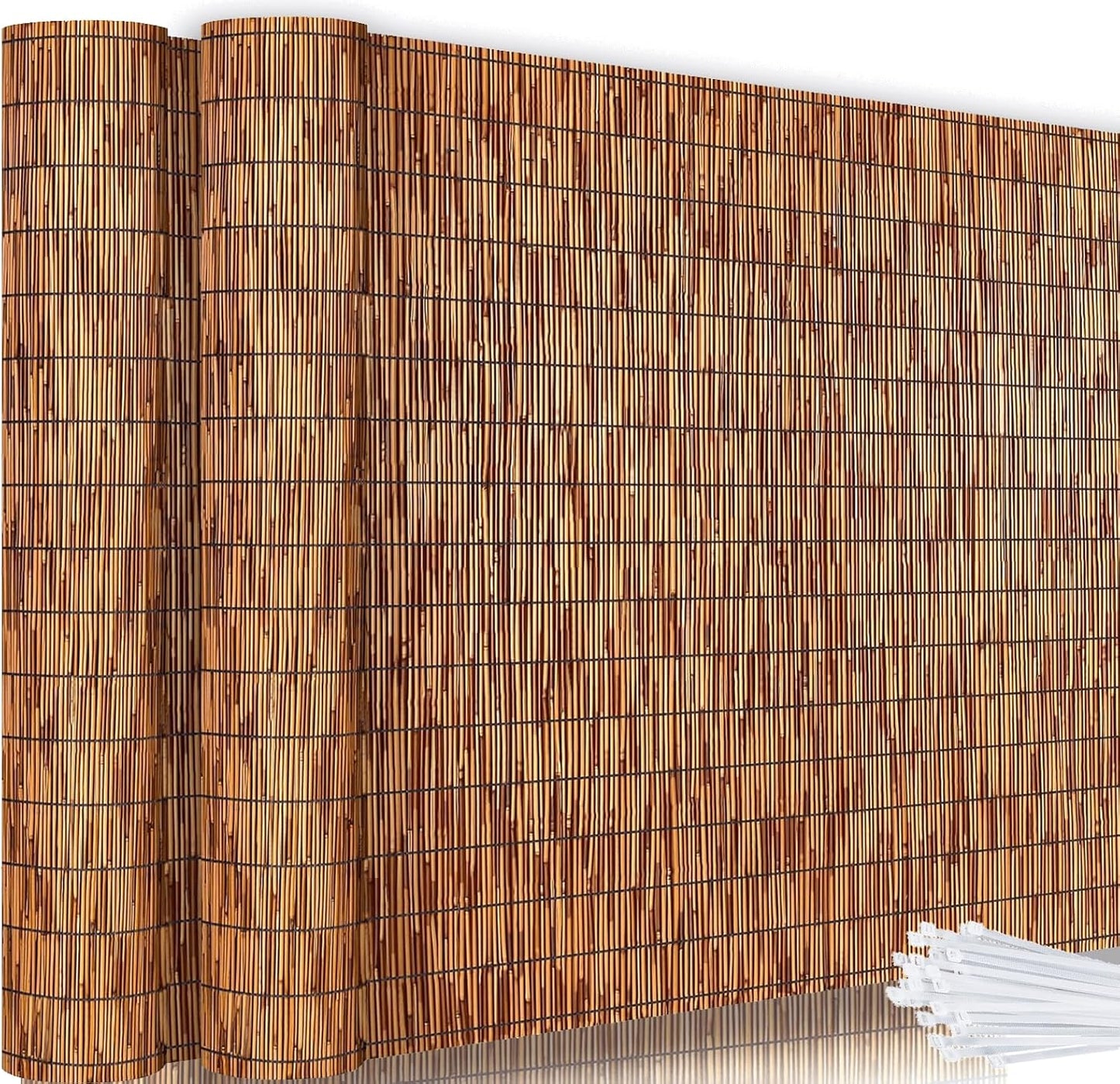 Bamboo Reed Fencing, Light Russet Bamboo Fence Rolls 3 Feet High, Decorative Reed Curtains Privacy Screen Outdoor for Patio Garden Balcony Backyard, 3 x 16 FT (2 Pcs)