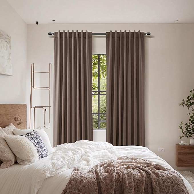 Guken 100% Blackout Curtains 84 Inch Length 2 Panels Set for Living Room Bedroom Back Tab Thermal Insulated Black Out Linen Drapes Room Darkening Mocha Mousse,52x84
