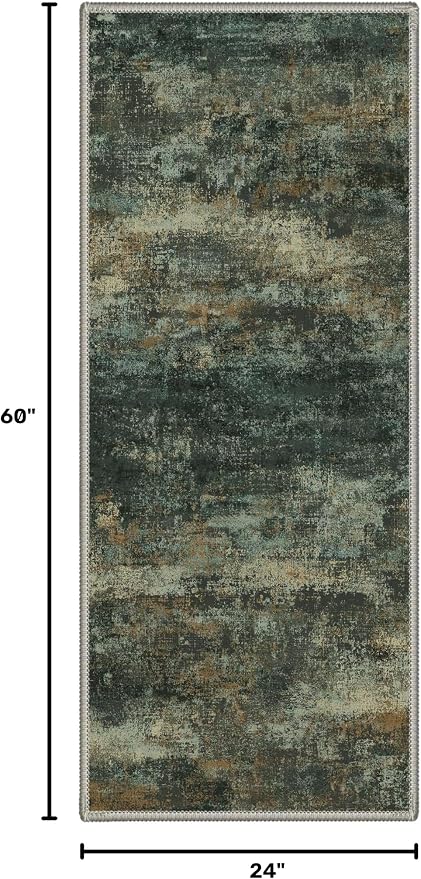 BEIMO Runner Rug for Hallway Kitchen, 2x5 Machine Washable Runners Rug for Entryway, Soft Modern Abstract Throw Rugs, Low Pile Floor Cover with Non Slip Backing, Smoky Sage Green