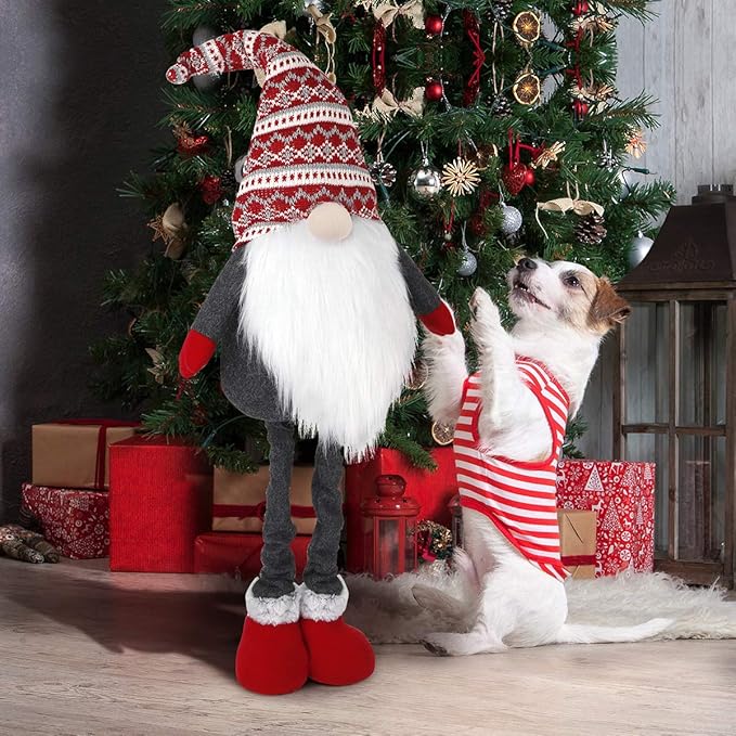 D-FantiX Large Standing Christmas Gnomes, 40 Inch Swedish Tomte Large Gnome Stuffed Plush with Retractable Spring Legs Knitted Hat Scandinavian Christmas Decorations Ornaments Holiday Home Decor