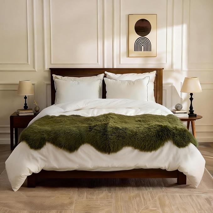 Premium Genuine Sheepskin Area Ruge - Real Wool Fur Shaggy Carpet | Fluffy Soft Natural Lambskin Rug Seat Chair Covers for Couch Sofa Bedroom Living Room(Dark Green,2×6 Feet Sheepskin)