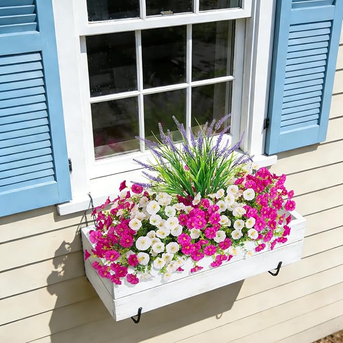 Artificial Flowers Fake Plants for Outdoors Decoration, 12 Bundles Silk Morning Glory with 2PCS Lavender Realistic UV Resistant Faux Spring Flowers for Outside Planter Yard Patio Garden Home Indoor