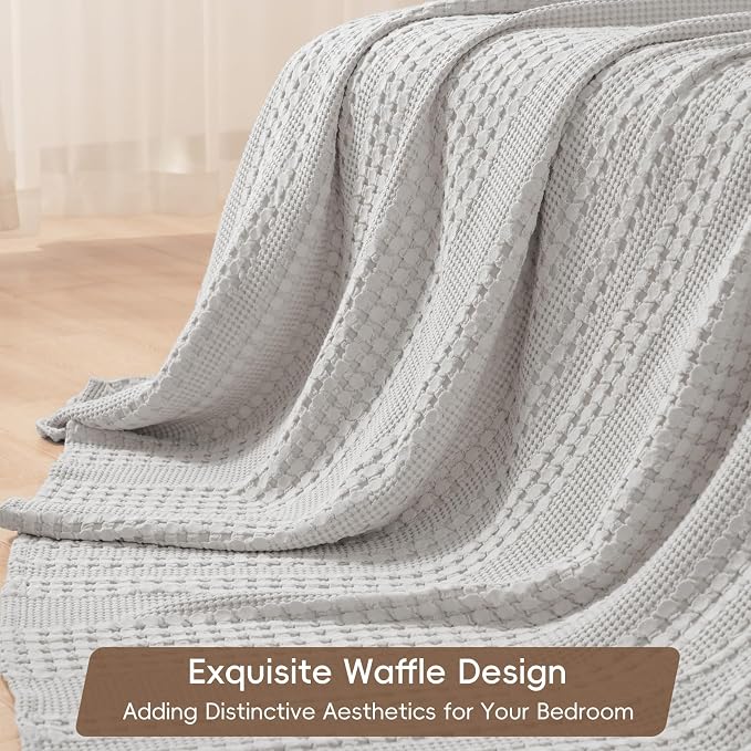 PHF 100% Cotton Waffle Blanket Twin Size for College Dorm, Lightweight Breathable and Soft for Summer, Luxury Aesthetic Waffle Weave Blanket for Bed & Gifts for Women, 66"x90", Light Grey