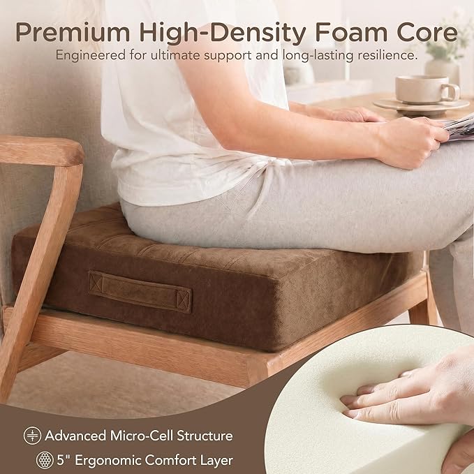 Codi Thick Replacement Couch Cushions, Upholstery Foam with Washable Covers for Sofa Cushion Chair Meditation - 24 × 24 × 5 Inch | High Density Foam, Coffee