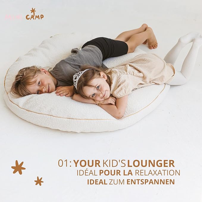 MINICAMP Large Kids Floor Cushion – Ultra Fluffy Washable Bean Bag Chair & Reading Pillow with Boucle Sherpa Cover – Soft Kids Lounger Floor Seat for Playroom, Bedroom or Nursery - Made in EU (Ecru)