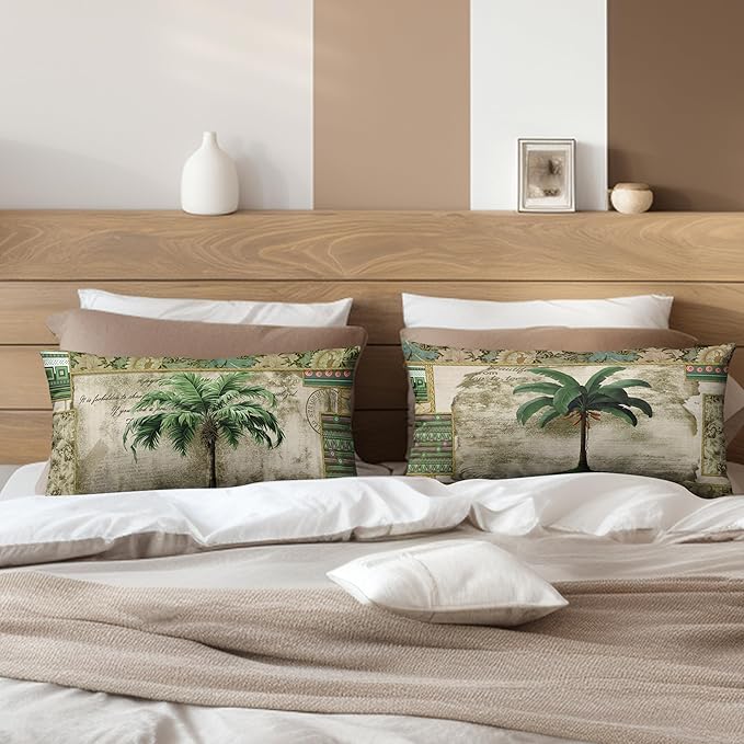 Palm Tree Pillow Covers 12x20 Tropical Banana Tree Rectangle Pillow Case Set of 2 Hawaii Coconut Tree Lumbar Throw Pillow Covers for Bedroom Living Room Sofa