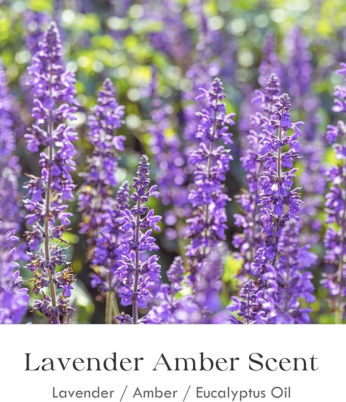 AOOVOO 2 Pack Lavender Amber Candles for Relaxation - 3 Wick 12oz Large Scented Candle with Amethyst & Dried Lavender Inside, Soy Wax Non Toxic for Sleep, Meditation, Aromatherapy Gifts for Women Men