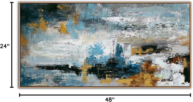 Framed Abstract Wall Art Large Canvas Picture Modern Blue Grey Brown Canvas Painting Artwork Abstract Canvas Prints Wall Decoration for Living Room Bedroom Office Home Wall Decor Ready to Hang 24x48in