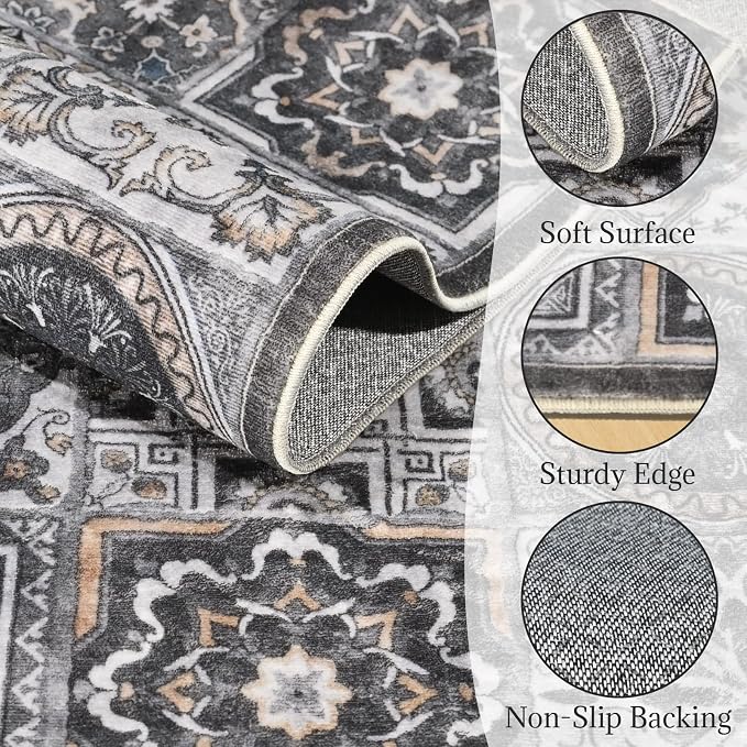 Machine Washable Entryway Small Area Rugs: Soft Non-Slip Low Pile Door Mat Indoor Entrance 2x3 ThrowRug for High-Traffic Areas Kitchen, Hallway, Farmhouse Decor