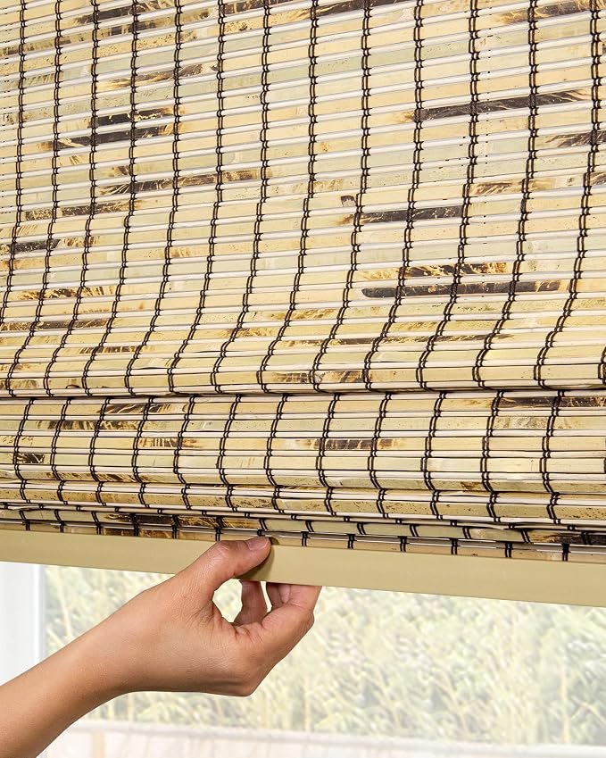 CHICOLOGY Bamboo Roman Shade, Cordless Light Filtering Woven Wood Window Treatment for Living Room, Dining Room, Kitchen & Office, Natural Bamboo Blinds for Boho Coastal Decor, Tortoise, 35"W x 64"H