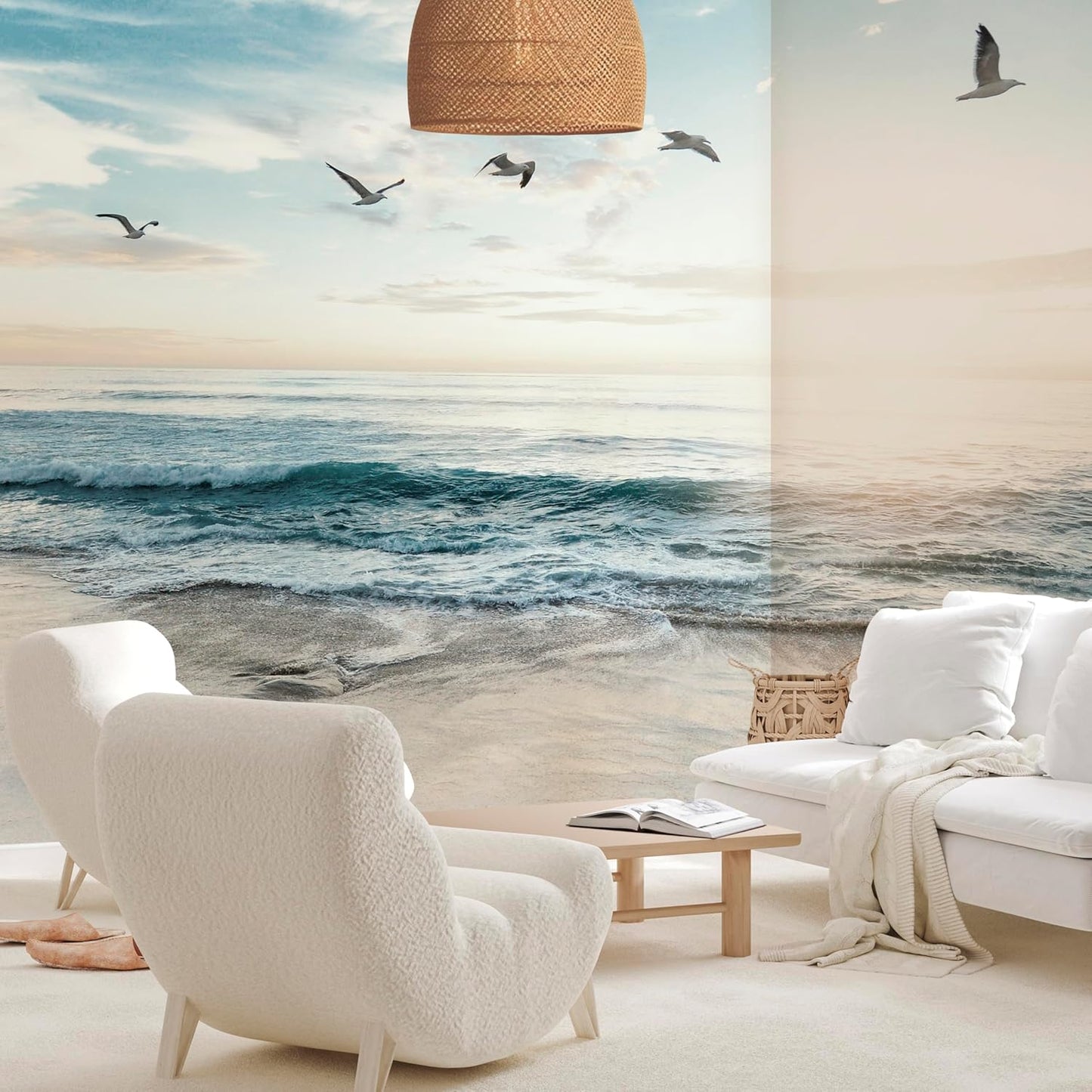 artgeist Wall Mural Peel and Stick Nature 212x98 in - XXL Self-Adhesive Corner Wallpaper Removable Large Sticker Foil Angle Wallpaper Beach Sand Blue Sea View b-B-10023-a-b