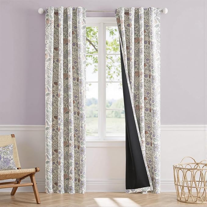 Vangao Purple Nursery Curtains for Girls Room Floral Blackout Curtains 84 Inch Length Farmhouse Drapes for Bedroom Room Darkening Flower Patterned Window Treatment for Kids Set of 2
