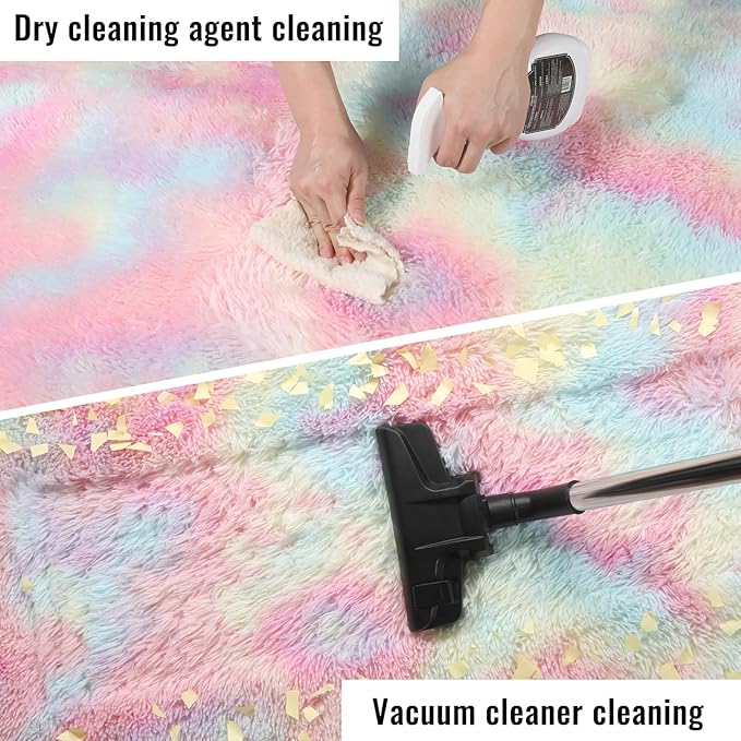 PAGISOFE Fluffy Soft Area Rugs for Girls Bedroom, Plush Shaggy Colorful Rugs for Kids Playroom Kawaii Princess Fuzzy Nursery Rug for Baby's Toddler's Room Cute Room Decor for Teenage 5x8 Ft Rainbow