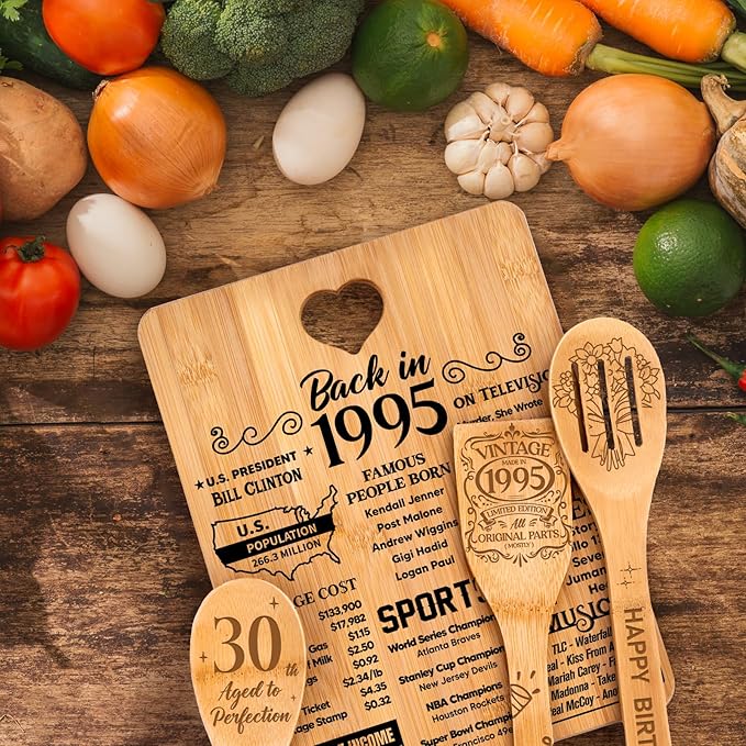 30th Birthday Gifts for Women - "Back in 1995" 30th Birthday Gifts for Men Cutting Board, Bamboo-Made Engraved "Year 1995 News" 30th Birthday Gifts