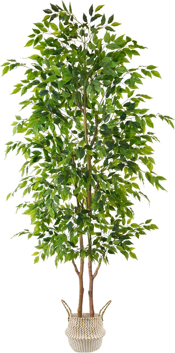 Warmplants 8ft Artificial Ficus Tree, 96” Realistic Ficus Leaves Large Fake Plant with Basket, Indoor Outdoor Potted Faux Tree for Home Garden Office House Livingroom Décor